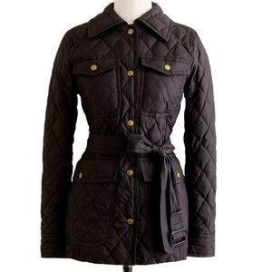 J. Crew Down Filled Quilted Jacket Women's XS, Quilted Black Belted Jacket